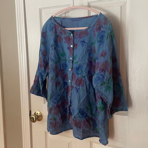 Cut Loose boho chic gorgeous women’s size Medium floral print linen blouse top - Picture 4 of 9